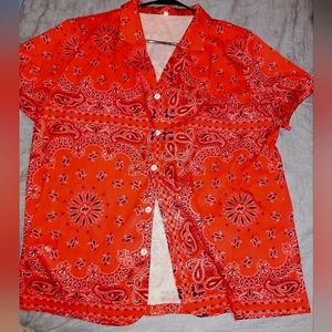 Red Bandana Outfit, X-Large, Matching Button Up Top and Shorts